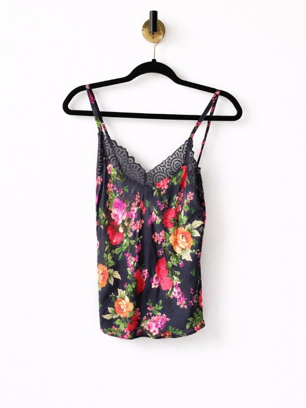 Vici Vintage 90s Y2K Floral Satin-Feel Cami Lace Trim Coquette Whimsigoth Top